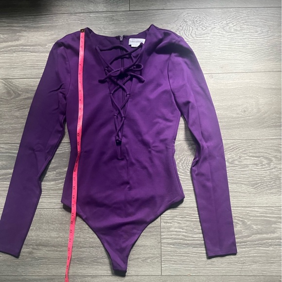 Lovers and Friends Purple Deep V Long Sleeve Lace Up Bodysuit Size S Revolve - Picture 7 of 8